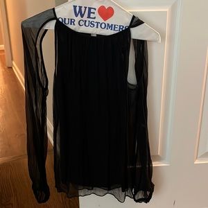 Bailey 44 navy top sheer sleeves lined bodice with sheer on top